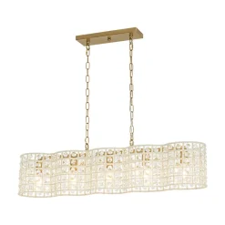 Art Deco Luxury Brass Crystal Linear Cage Island Chandelier