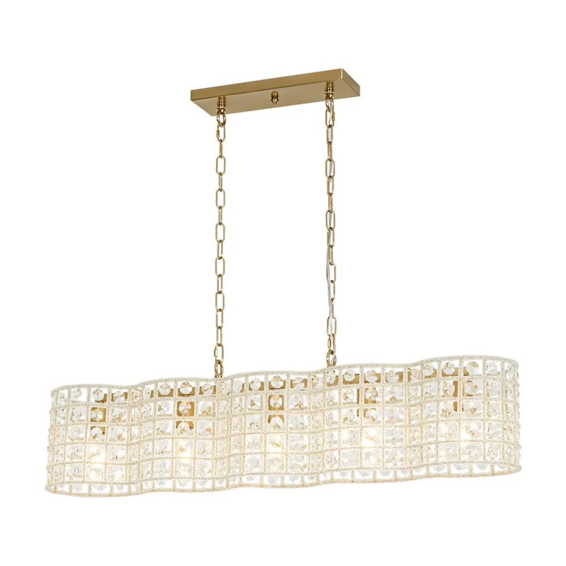 Art Deco Luxury Brass Crystal Linear Cage Island Chandelier