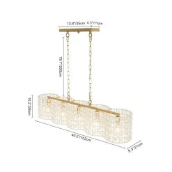 Art Deco Luxury Brass Crystal Linear Cage Island Chandelier