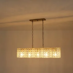 Art Deco Luxury Brass Crystal Linear Cage Island Chandelier