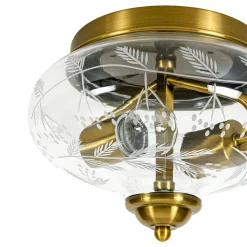 Art Deco Mistletoe Pattern Etched Glass Round Flush Mount Light