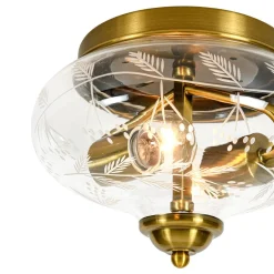 Art Deco Mistletoe Pattern Etched Glass Round Flush Mount Light