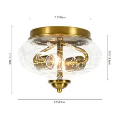Art Deco Mistletoe Pattern Etched Glass Round Flush Mount Light