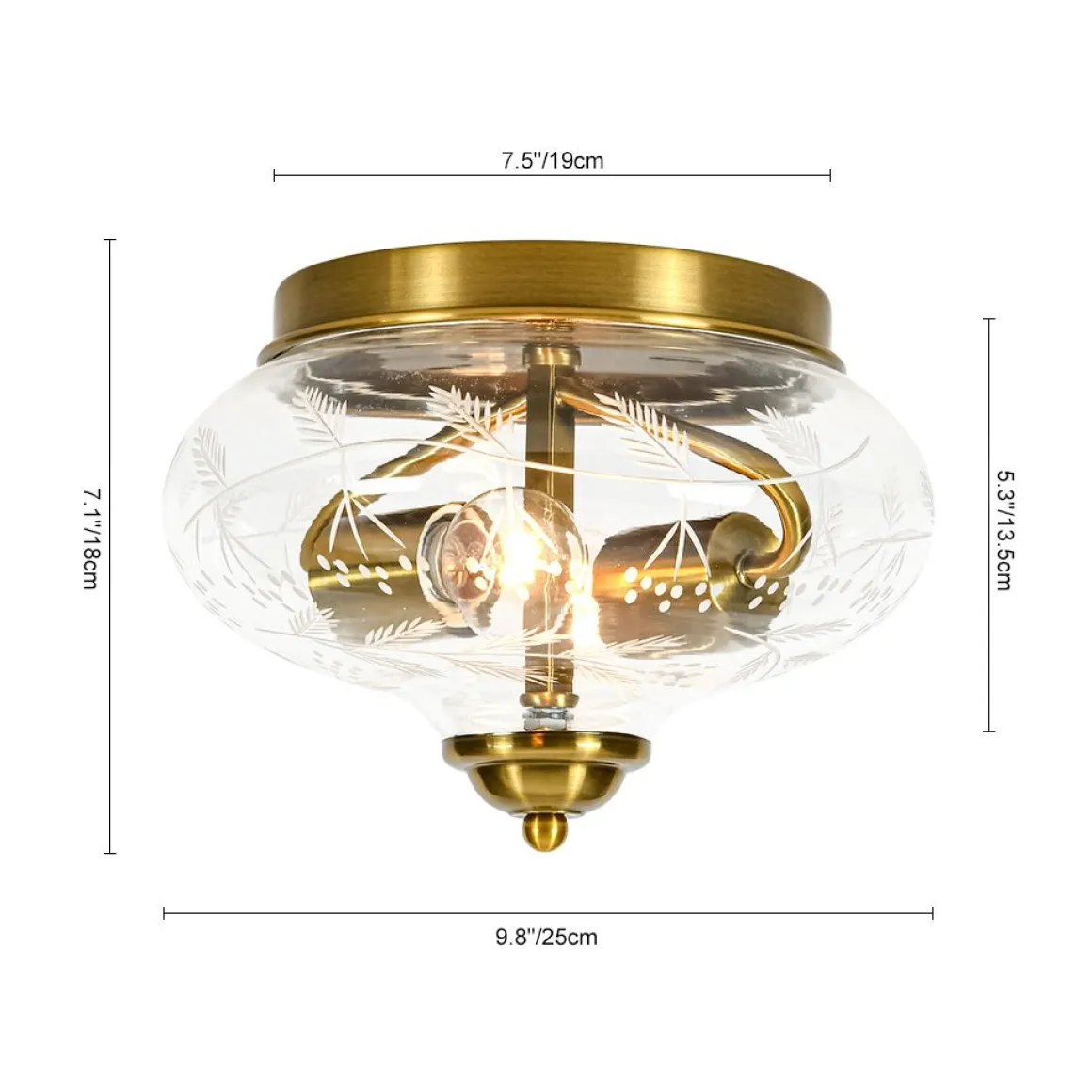 Art Deco Mistletoe Pattern Etched Glass Round Flush Mount Light