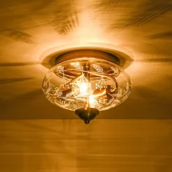 Art Deco Mistletoe Pattern Etched Glass Round Flush Mount Light