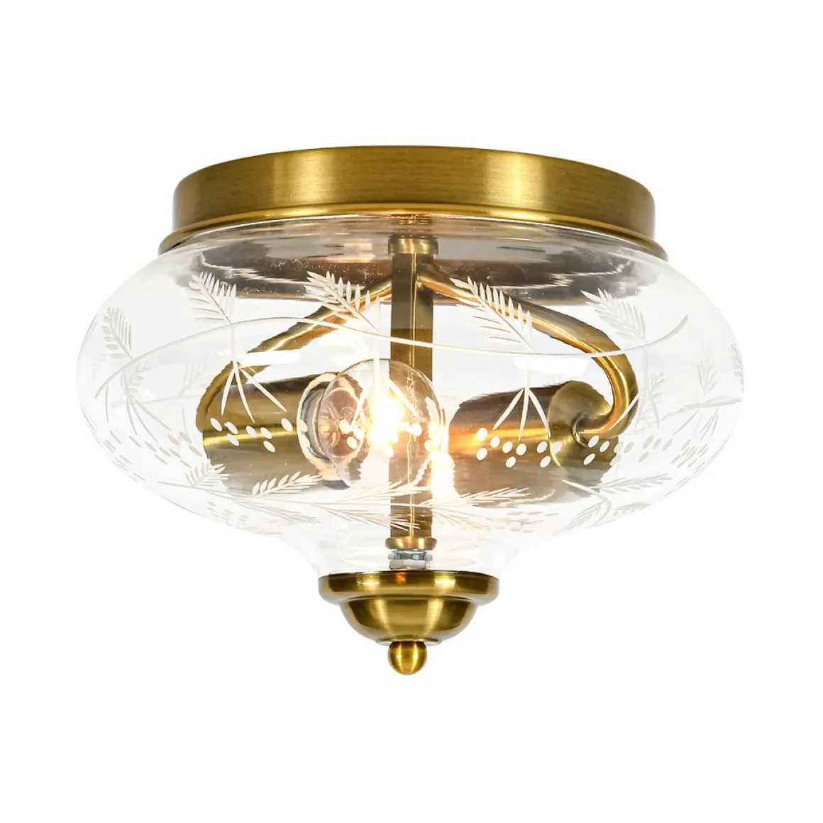 Art Deco Mistletoe Pattern Etched Glass Round Flush Mount Light