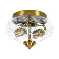Art Deco Mistletoe Pattern Etched Glass Round Flush Mount Light