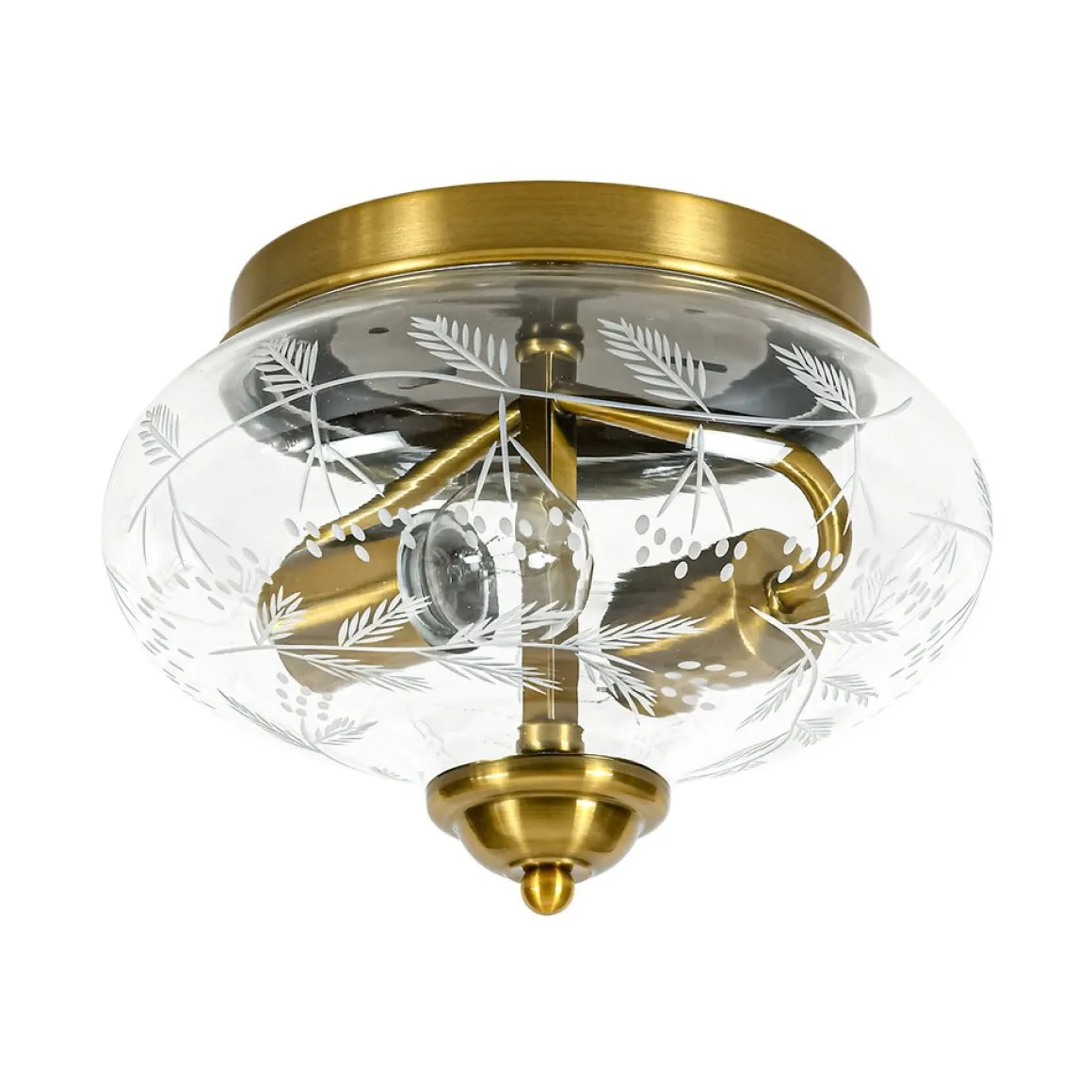 Art Deco Mistletoe Pattern Etched Glass Round Flush Mount Light