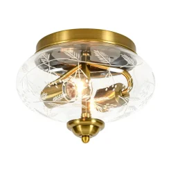 Art Deco Mistletoe Pattern Etched Glass Round Flush Mount Light