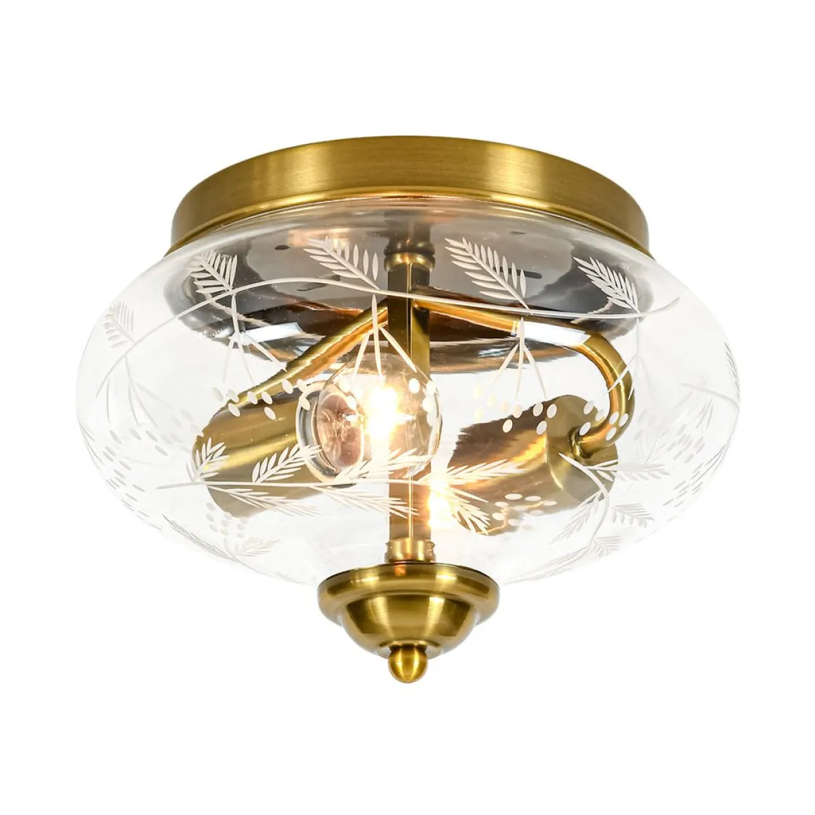Art Deco Mistletoe Pattern Etched Glass Round Flush Mount Light