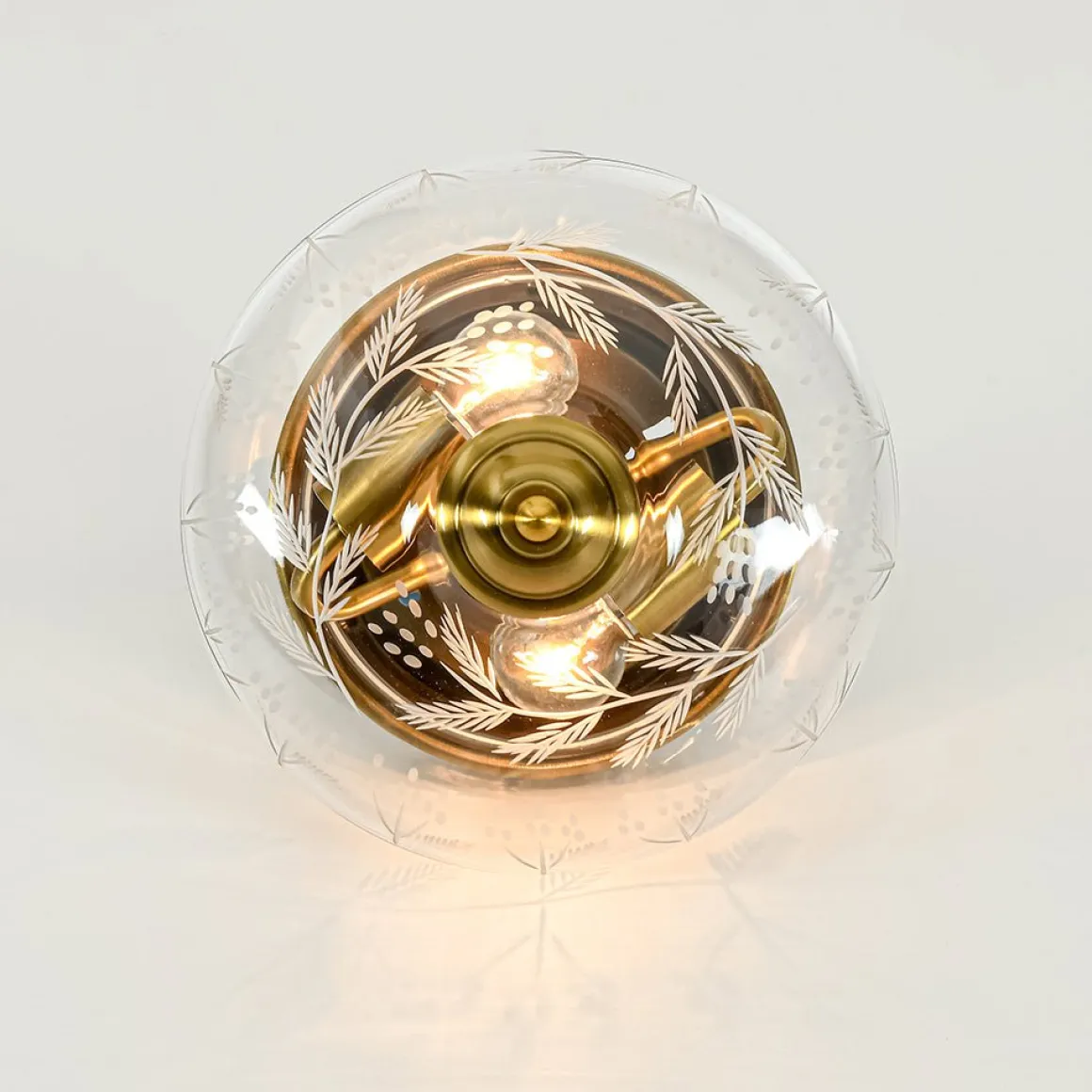 Art Deco Mistletoe Pattern Etched Glass Round Flush Mount Light