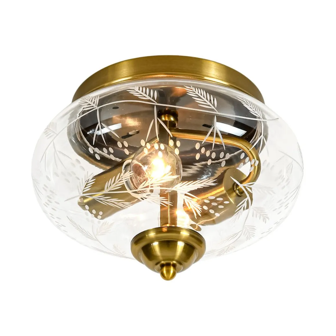 Art Deco Mistletoe Pattern Etched Glass Round Flush Mount Light