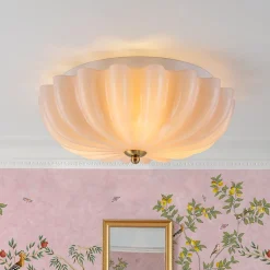 Art Deco Pleated Flower Shine Glass Semi Flush Mount