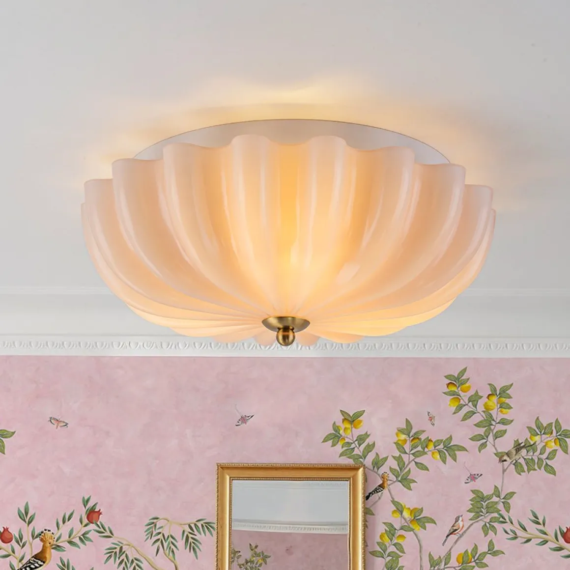 Art Deco Pleated Flower Shine Glass Semi Flush Mount