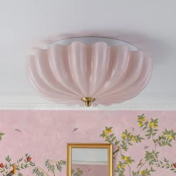 Art Deco Pleated Flower Shine Glass Semi Flush Mount