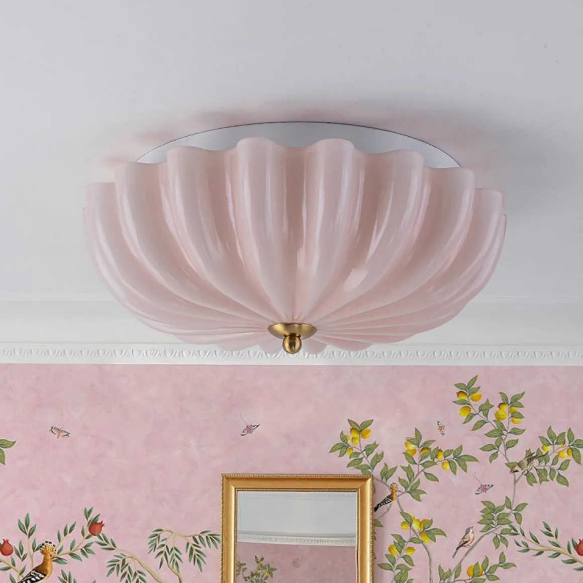 Art Deco Pleated Flower Shine Glass Semi Flush Mount