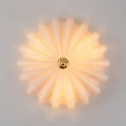 Art Deco Pleated Flower Shine Glass Semi Flush Mount