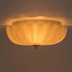 Art Deco Pleated Flower Shine Glass Semi Flush Mount