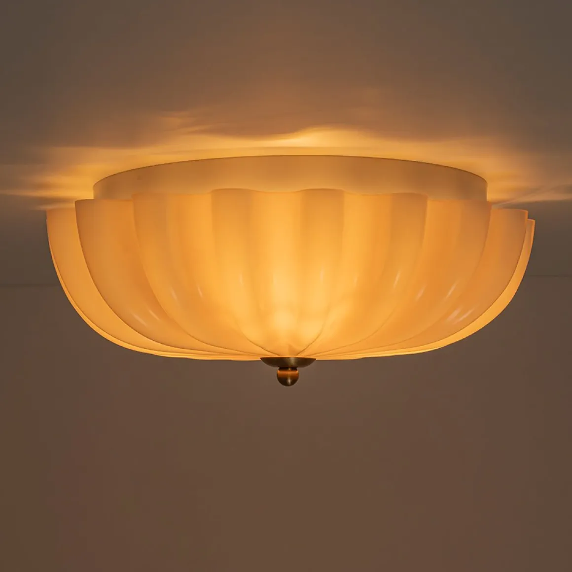 Art Deco Pleated Flower Shine Glass Semi Flush Mount