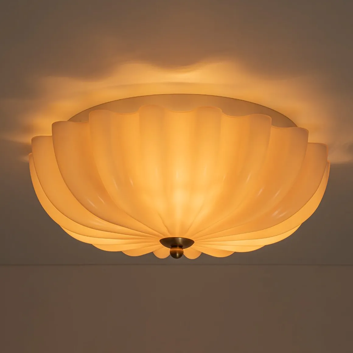Art Deco Pleated Flower Shine Glass Semi Flush Mount