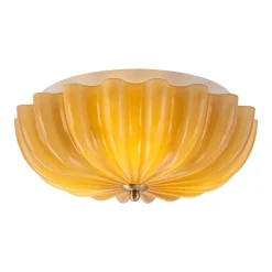 Art Deco Pleated Flower Shine Glass Semi Flush Mount