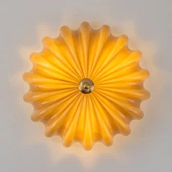 Art Deco Pleated Flower Shine Glass Semi Flush Mount