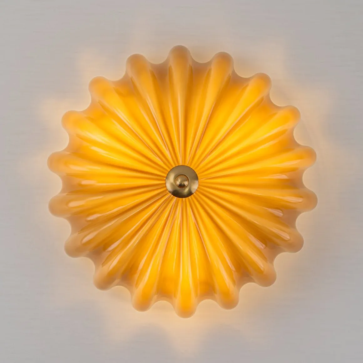 Art Deco Pleated Flower Shine Glass Semi Flush Mount