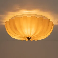 Art Deco Pleated Flower Shine Glass Semi Flush Mount