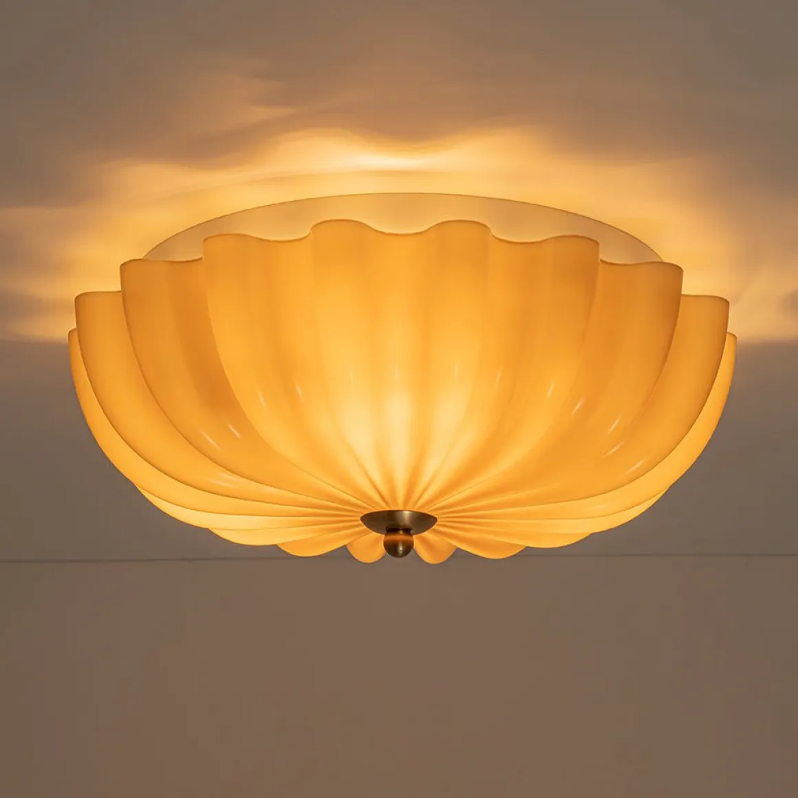 Art Deco Pleated Flower Shine Glass Semi Flush Mount
