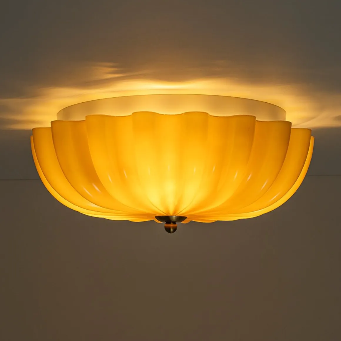 Art Deco Pleated Flower Shine Glass Semi Flush Mount