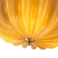 Art Deco Pleated Flower Shine Glass Semi Flush Mount