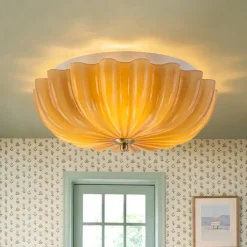 Art Deco Pleated Flower Shine Glass Semi Flush Mount