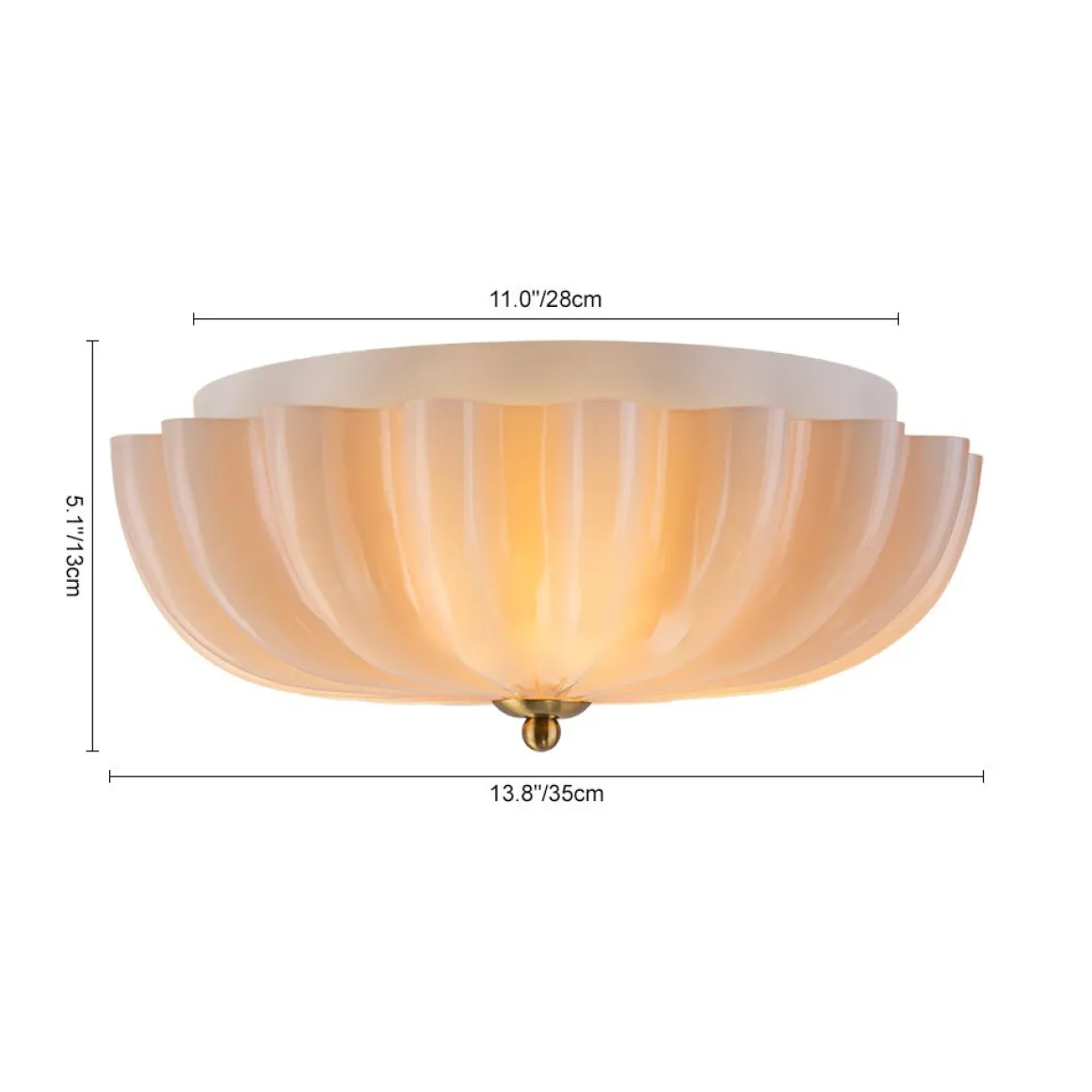 Art Deco Pleated Flower Shine Glass Semi Flush Mount