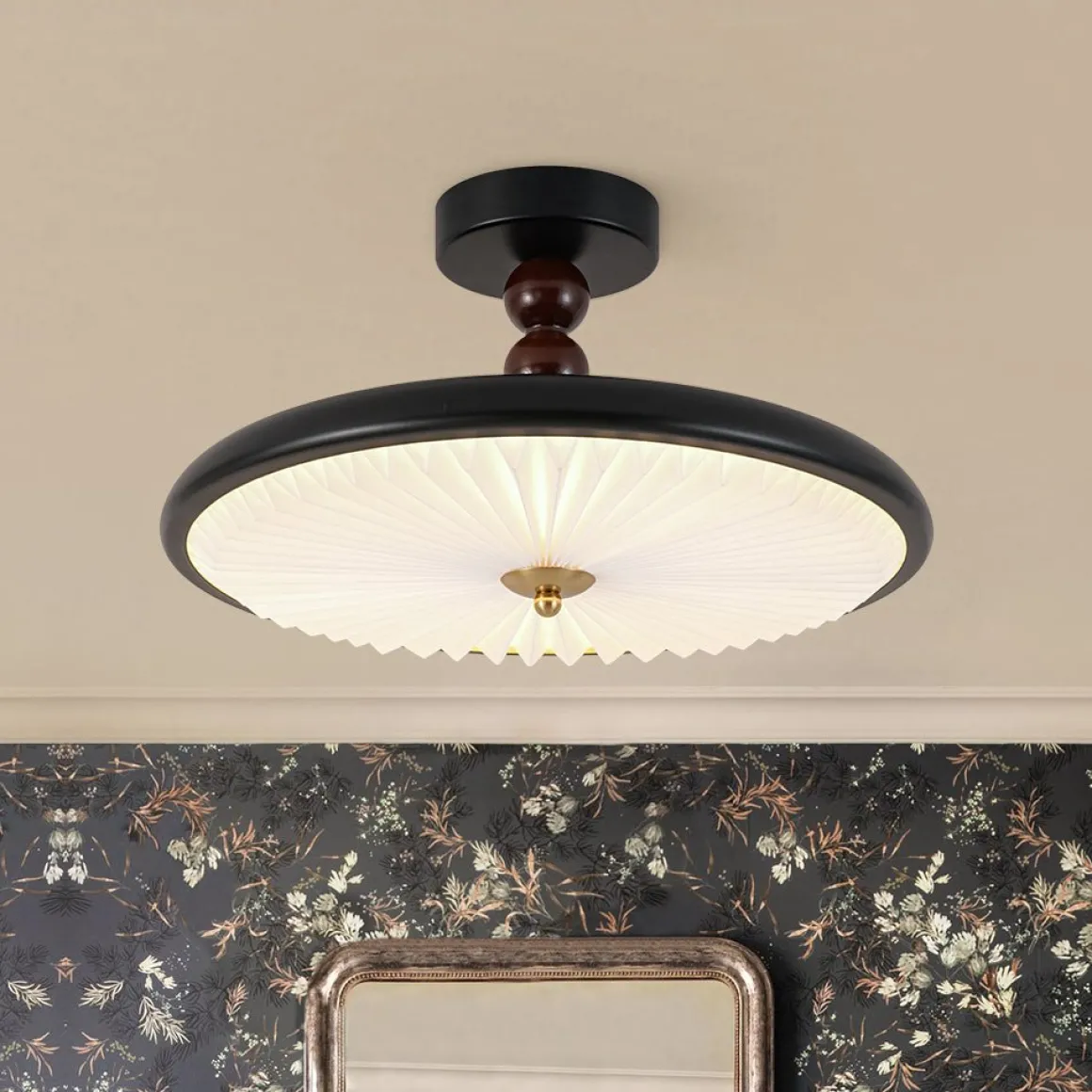 Art Deco Pleated Shade Round Dimmable LED Ceiling Light