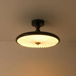Art Deco Pleated Shade Round Dimmable LED Ceiling Light