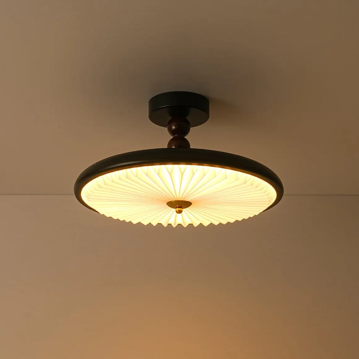 Art Deco Pleated Shade Round Dimmable LED Ceiling Light