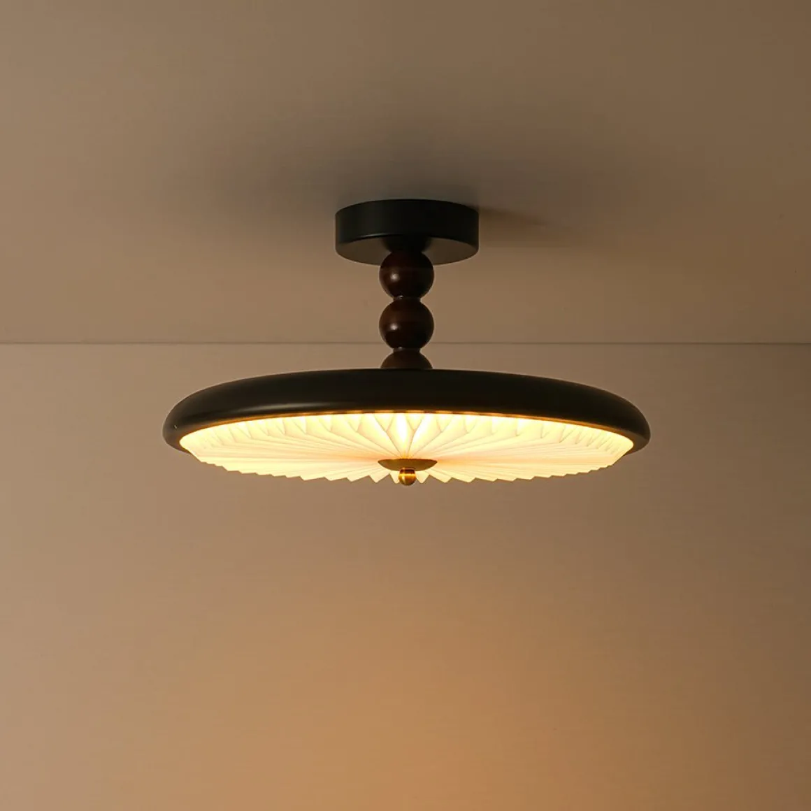 Art Deco Pleated Shade Round Dimmable LED Ceiling Light