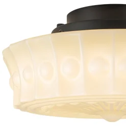 Art Deco Sculptural Milk Glass Schoolhouse LED Ceiling Light