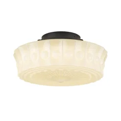 Art Deco Sculptural Milk Glass Schoolhouse LED Ceiling Light