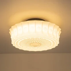 Art Deco Sculptural Milk Glass Schoolhouse LED Ceiling Light