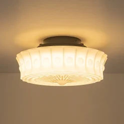 Art Deco Sculptural Milk Glass Schoolhouse LED Ceiling Light