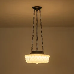 Art Deco Sculptural Milk Glass Schoolhouse LED Pendant