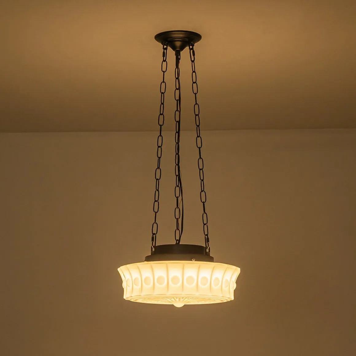 Art Deco Sculptural Milk Glass Schoolhouse LED Pendant