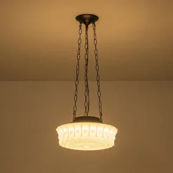 Art Deco Sculptural Milk Glass Schoolhouse LED Pendant