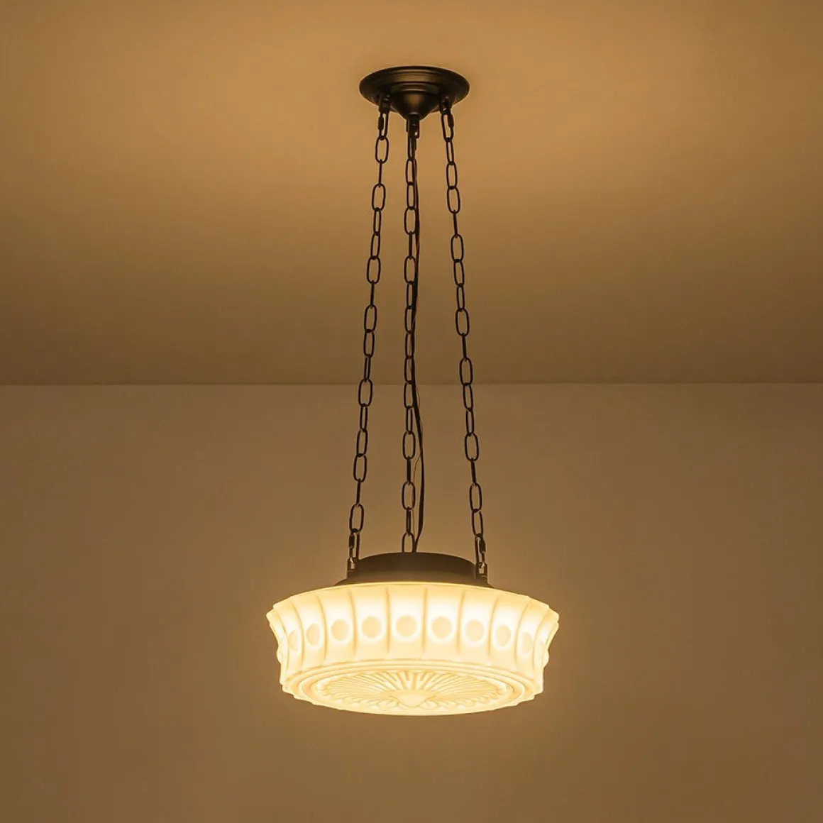 Art Deco Sculptural Milk Glass Schoolhouse LED Pendant