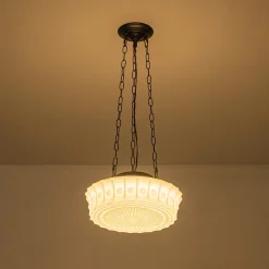 Art Deco Sculptural Milk Glass Schoolhouse LED Pendant