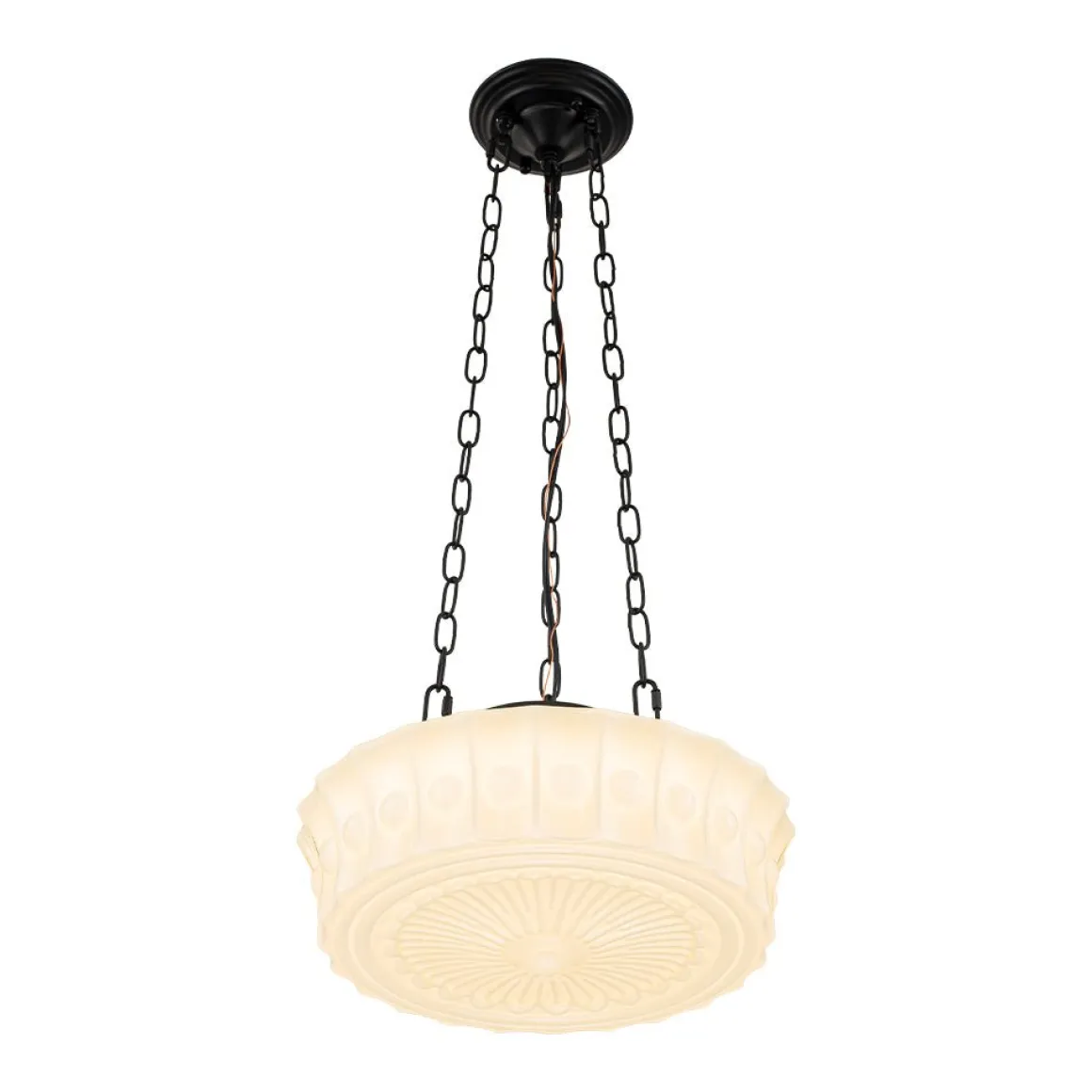 Art Deco Sculptural Milk Glass Schoolhouse LED Pendant
