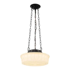 Art Deco Sculptural Milk Glass Schoolhouse LED Pendant