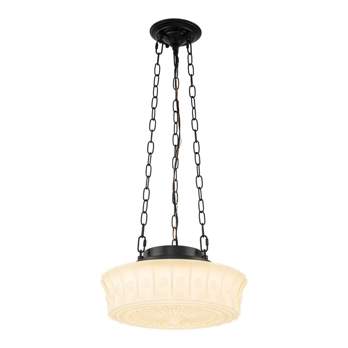 Art Deco Sculptural Milk Glass Schoolhouse LED Pendant