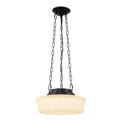 Art Deco Sculptural Milk Glass Schoolhouse LED Pendant